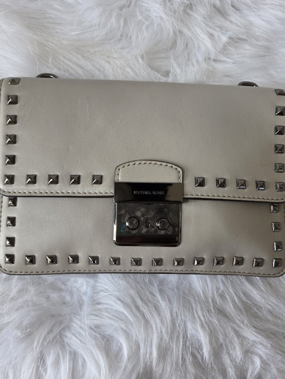 Michael Kors Stud-Trim Grey Leather Crossbody Clutch